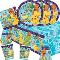 amscan ( cde 5 )  Kit de fête Pokémon 41 pièces – assiettes, gobelets, serviettes, nappe, pailles pour 8 enfants