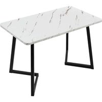 Table à manger rectangulaire, finition en marbre, 117x68x75cm, blanc + pieds noirs