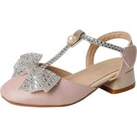 Sandales de Princesse pour Fille - BININBOX - Rose - Talon Carré - Nœud Pailleté - Lacets Pailletés