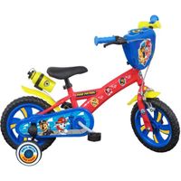 Vélo enfant 12'' Pat Patrouille pour enfant < 90 cm - équipé de 1 frein, 2 stabilisateurs amovibles et plaque avant décorative !