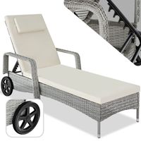 TECTAKE Chaise longue CASSIS bain de soleil en résine tressée et cadre en aluminium dossier réglable 6 positions - Gris clair