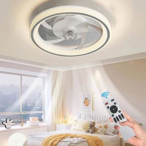 Ventilateur de plafond avec éclairage, silencieux, moderne à LED avec télécommande, minuteur, plafonnier, ventilateur pour salon, salle à manger (couleur : noir, taille : 50 cm