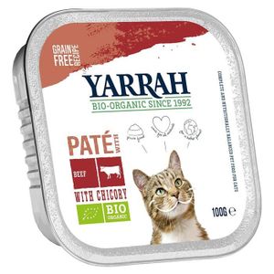 CROQUETTES Yarrah Lot de 16 boîtes de 100 g de Nourriture Bio pour Chat, au bœuf et à la chicorée