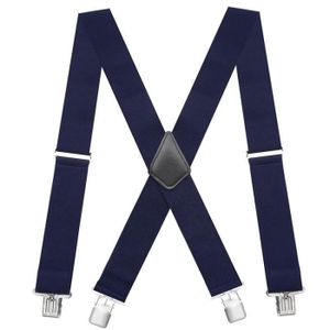 Bretelles Homme Larges DONOONIS Bleu Marine Et Pois Blancs 120CM - Élastiques Ultra Résistantes Avec 4 Clips Réglables