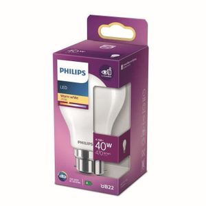 AMPOULE - LED Philips ampoule LED Equivalent 40W B22 Blanc chaud non dimmable, verre