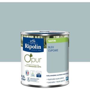 PEINTURE - VERNIS Peinture biosourcée de couleur murale intérieur satin bleu cupcake 0,5L Ripolin