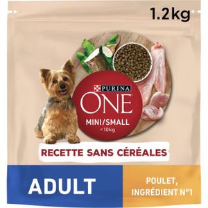 CROQUETTES LOT DE 4 - PURINA ONE - Adult Recette Sans céréales Croquettes chien Mini au poulet - sac de 1,2 kg