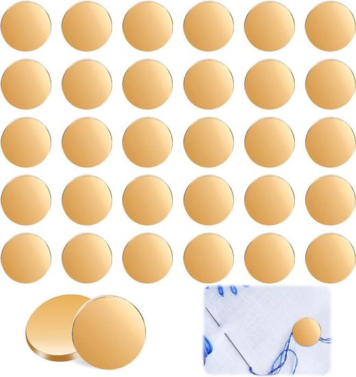 Lot de 30 boutons à coudre ronds recouverts de tissu avec tige en métal