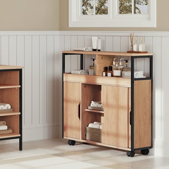 Armoire Salle De Bain EUGAD 4 Tiroirs - 30x30x82cm - Bois Et Métal Noir - Rangement étagé Pour Produits