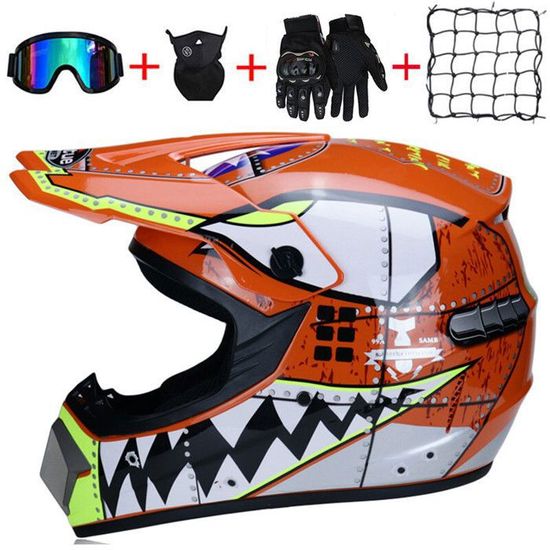VOMI Noir Mat Et Bleu - Casque VTT Integral Homme Avec Gants Lunettes Masque, Casque De Motocross Enfant Casque Moto Cross Pour BMX Velo Quad Enduro ATV Scooter Femme Homme