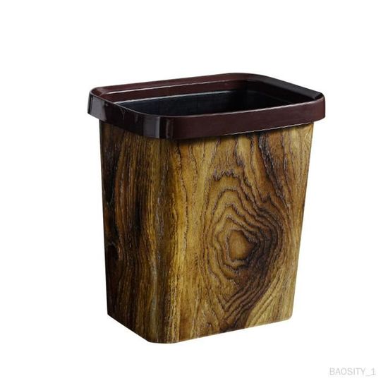 Poubelle Ronde Design Grain De Bois - 26,8 X 22 Cm, Couvercle Pivotant, Pour Salle De Bain, Chambre, Cuisine - 3