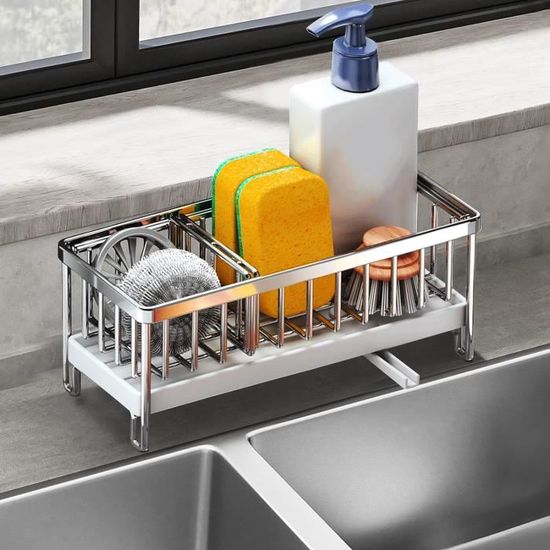 Panier d'évier de cuisine, support pour éponge en acier inoxydable avec