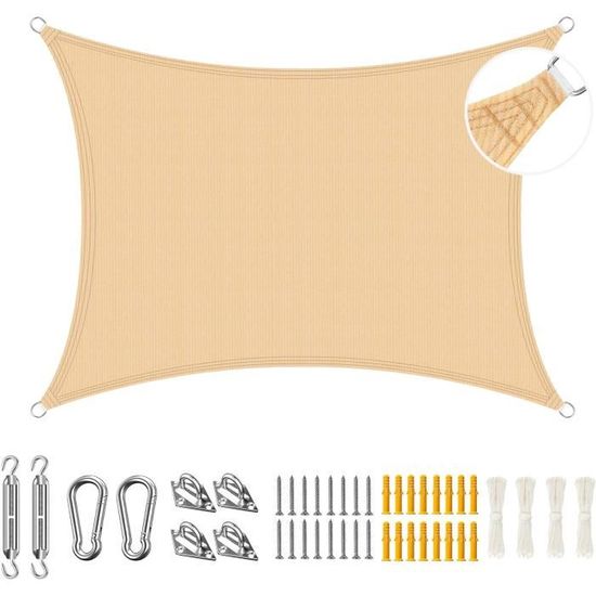 Voile d'Ombrage Rectangulaire 3x4m Toile de Soleil Imperméable