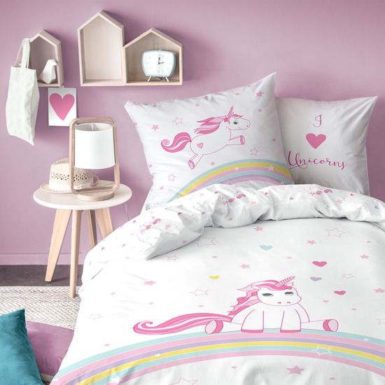 Housse De Couette Licorne 90x190 Cm + 2 Taies 65x65 - Microfibre Douce, Impression 3D, Fermeture Zip - Pour Enfant Fille - 3