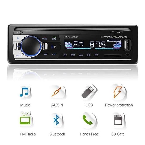 Autoradio 1 DIN Avec Lecteur CD/DVD, Bluetooth, Mains Libres, SD/USB/AUX/FM