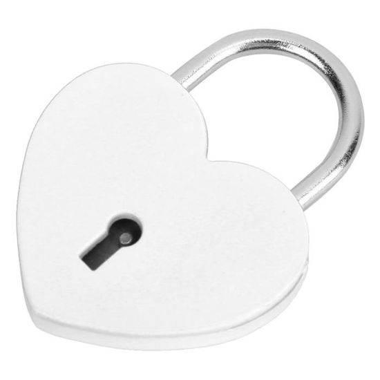 Cadenas en forme de cœur en métal coloré avec clé - 45 x 59 mm - Blanc
