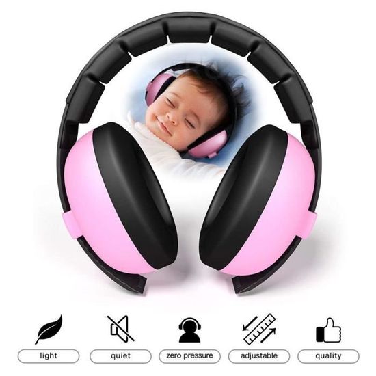 Bébé Casque Anti Bruit Protection Auditive Réglable Confortable 0-36 Mois Rose 
