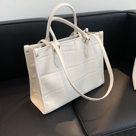 Sac à Main Femme Blanc - Fourre-tout Avec Bandoulière Réglable - 100% Polyester - Neuf