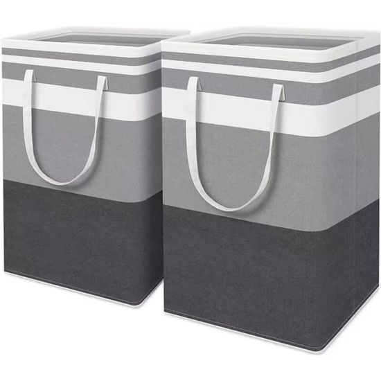 Lot De 4 Paniers à Linge Pliables En Tissu - 75 Litres, 40x30x60 Cm - Gris Rayé, Coton Et Lin - Pour Rangement Linge, Jouets, Couvertures