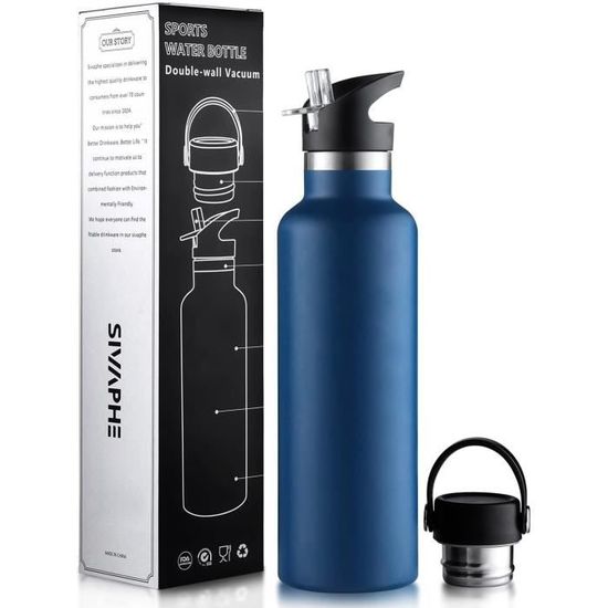 Gourde Isotherme 1.75L Acier Inoxydable Double Paroi - Bouteille Thermos Anti-Fuite Bleu Foncé Avec Sac