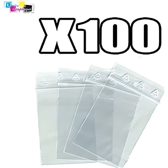 Lot 100 sachets à fermeture zip format 40 x 60 mm 50 microns 4 x 6 cm aux normes européennes de production plastique prélèvement pochettes qualité alimentaire 