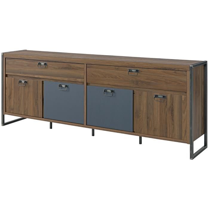 INDUS-CHIC Enfilade style industriel décor noyer - L 220 cm