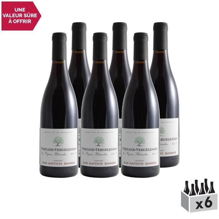 Pernand-Vergelesses Les vignes Blanches Rouge 2017 - Lot de 6x75cl - Domaine Jean-Baptiste Boudier - Vin AOC Rouge de Bourgogne -