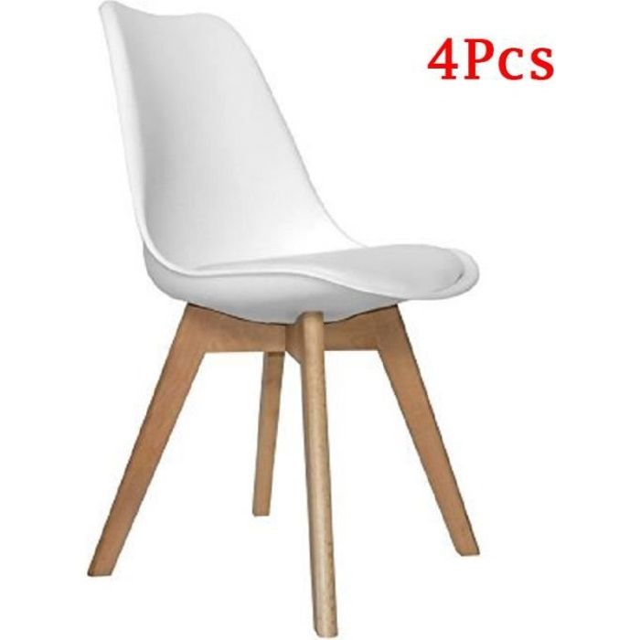 Lot de 4 Chaises Rétro Tulip bois de hêtre massif - Blanc
