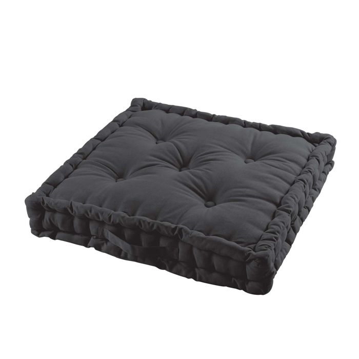 CDaffaires Coussin de sol 60 x 60 x 10 cm coton uni panama Noir