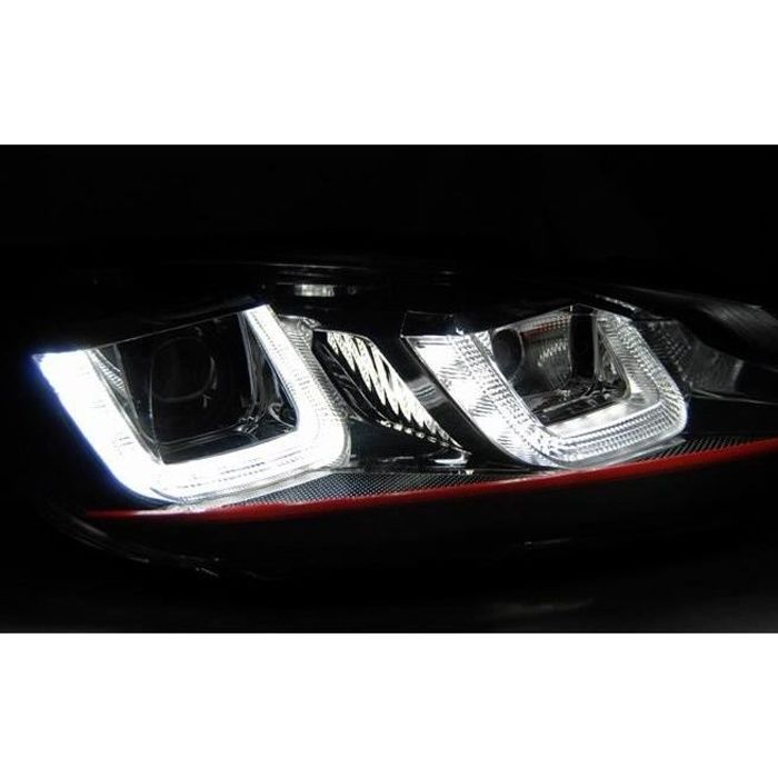 Paire de feux phares VW Golf 6 08-12 led U-type DRL noir liner rouge