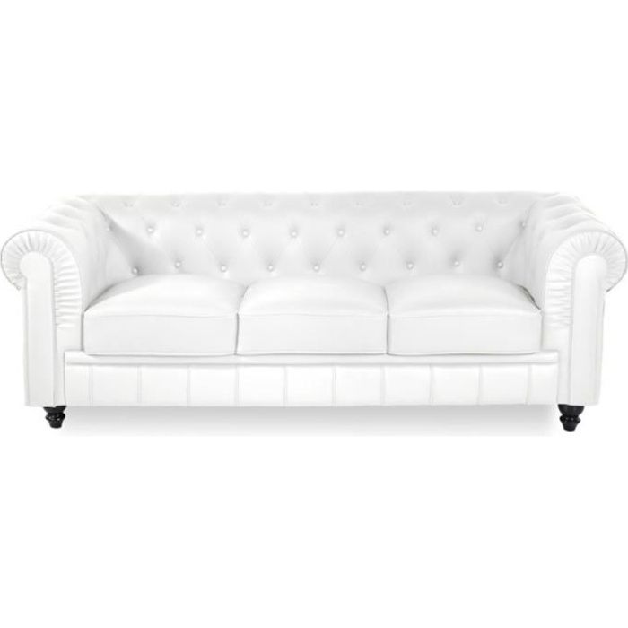 Canapé Chesterfield 3 places - PU Blanc