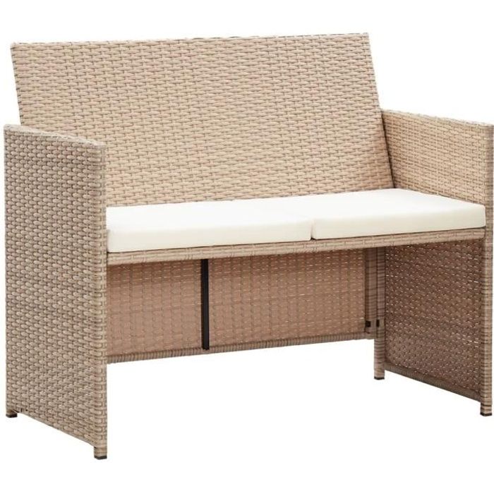 Magnifique - Canapé de jardin à 2 places - Sofa Divan Banquette de jardin Canapé avec coussins Beige Résine tressée