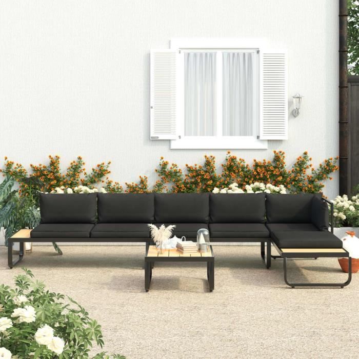 Canapés d'angle de jardin 4 pcs et coussins Aluminium et WPC Super qualité♫8334