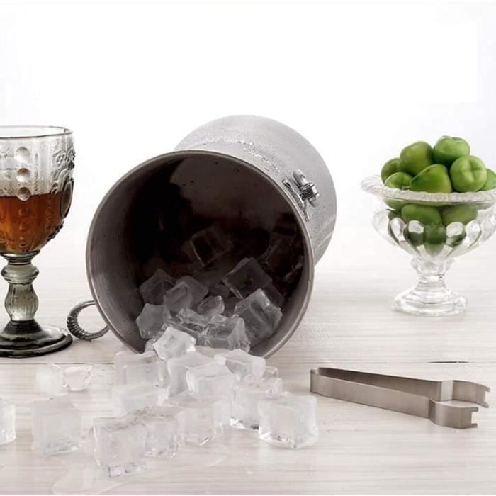 Seau Agrave Glace avec Pinces Agrave Glace Seau Agrave Glace Portable Agrave Double Paroi Seau Agrave Glace en Acier Inoxydable