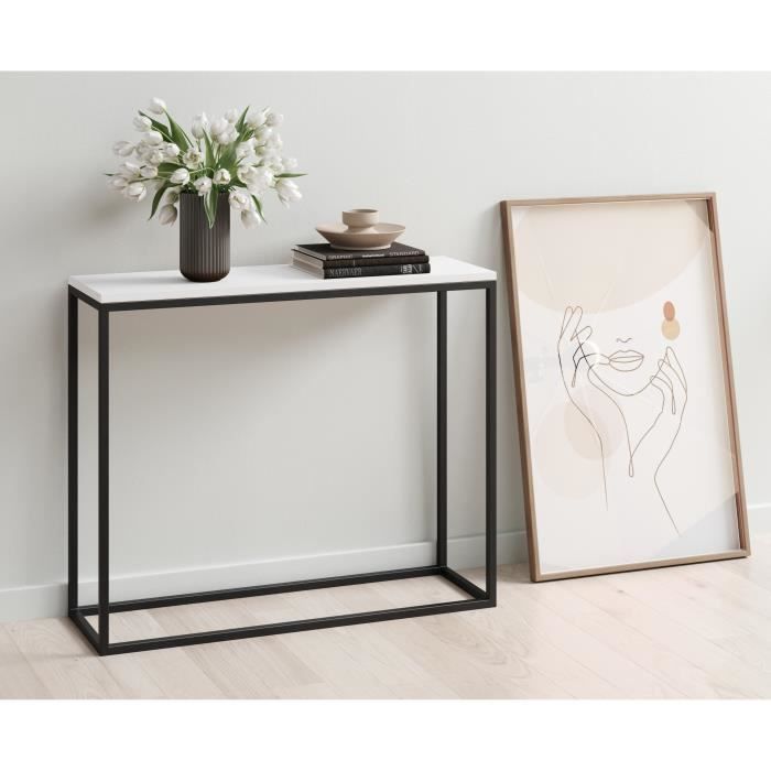 Console LOFT - Style industriel - Décor blanc et noir - L 100 x P 30 x H 80cm