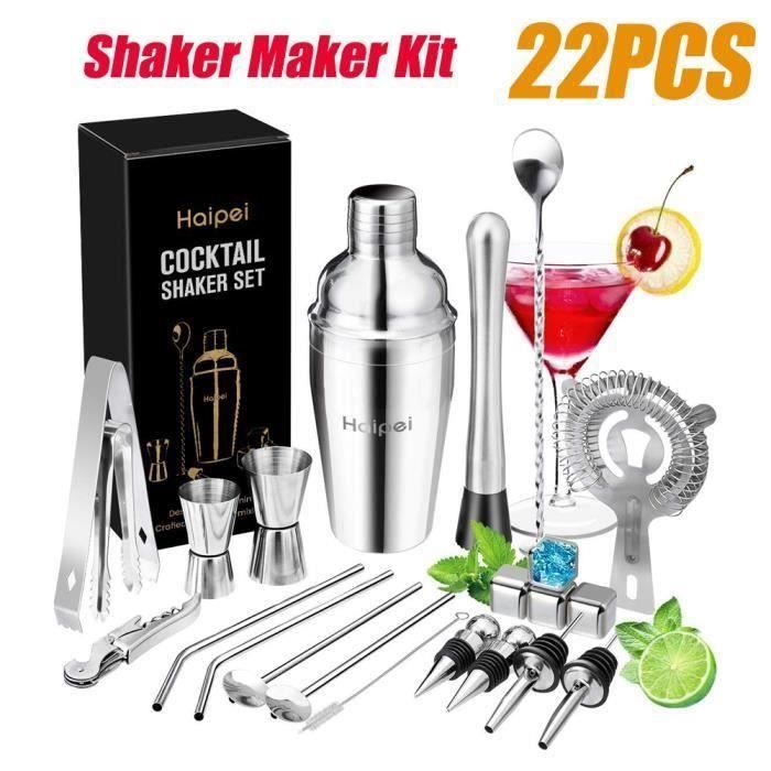 22pcs Cocktail Shaker Mélangeur Outils Avec Pierres de Whisky En Acier Inoxydable 550ML Aw20844