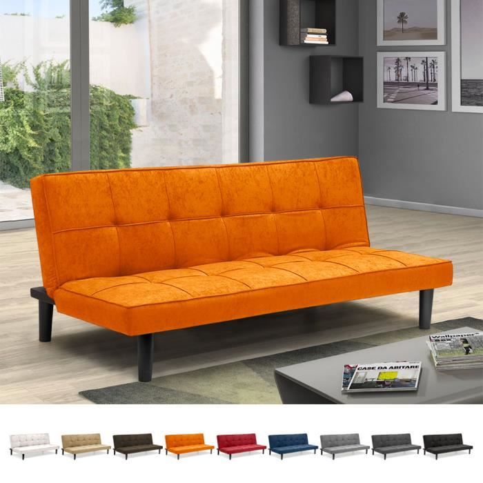 Canapé droit 2 places Orange Tissu Pas cher Design Confort