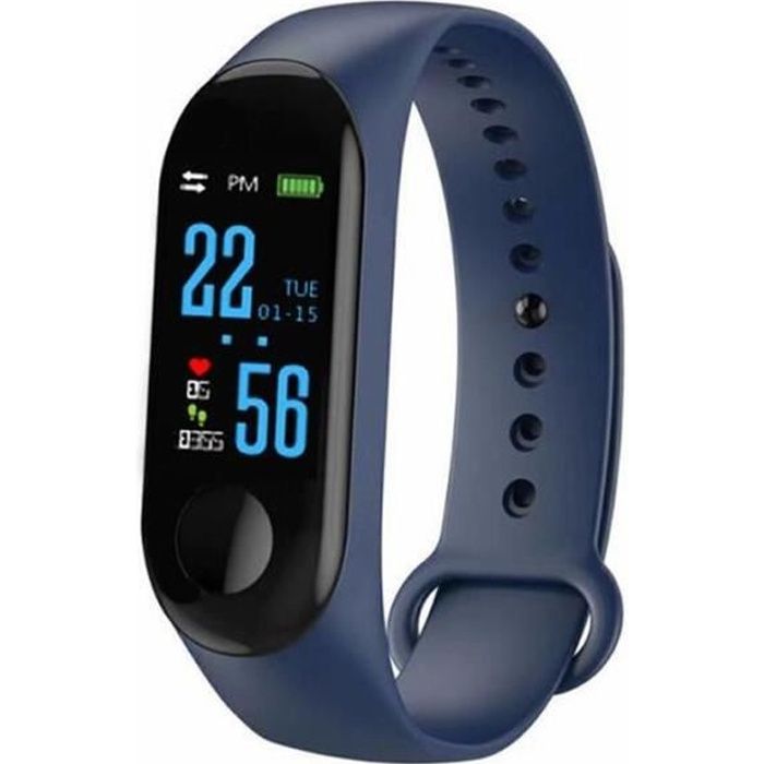 M3 Bracelet Connecté Étanche Fitness tracker pression artérielle moniteur de fréquence cardiaque - Bleu
