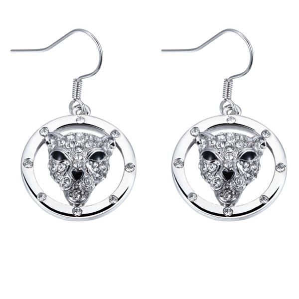 Boucles d'Oreilles pendantes Panthère en Cristal de Swarovski Elements Blanc et Plaqué Rhodium