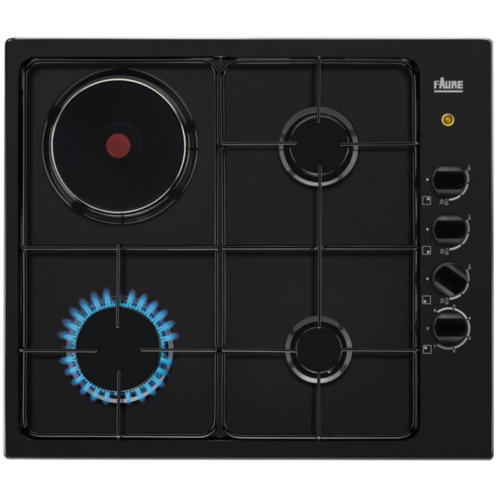 FAURE FGM64300B - Table de cuisson mixte gaz / électrique - 4 zones - L55 x P47 x H3 cm - Noir
