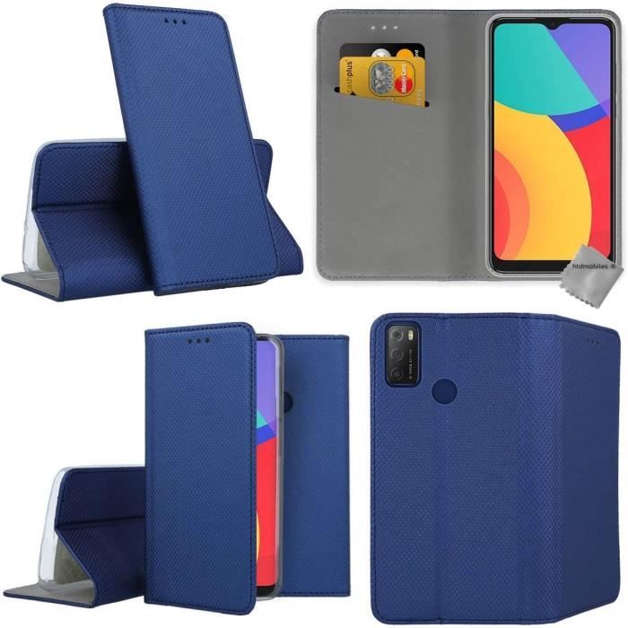 Housse etui portefeuille avec coque intérieure en silicone pour Alcatel 1S (2021) - 3L (2021) + film ecran - BLEU MAGNET