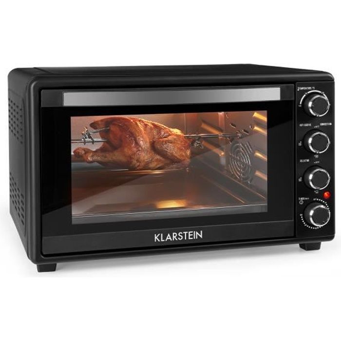 Klarstein Masterchef 60 Mini four 60L avec tournebroche - 2000W - Température réglable de 100 à 230 °C - Minuterie - Noir