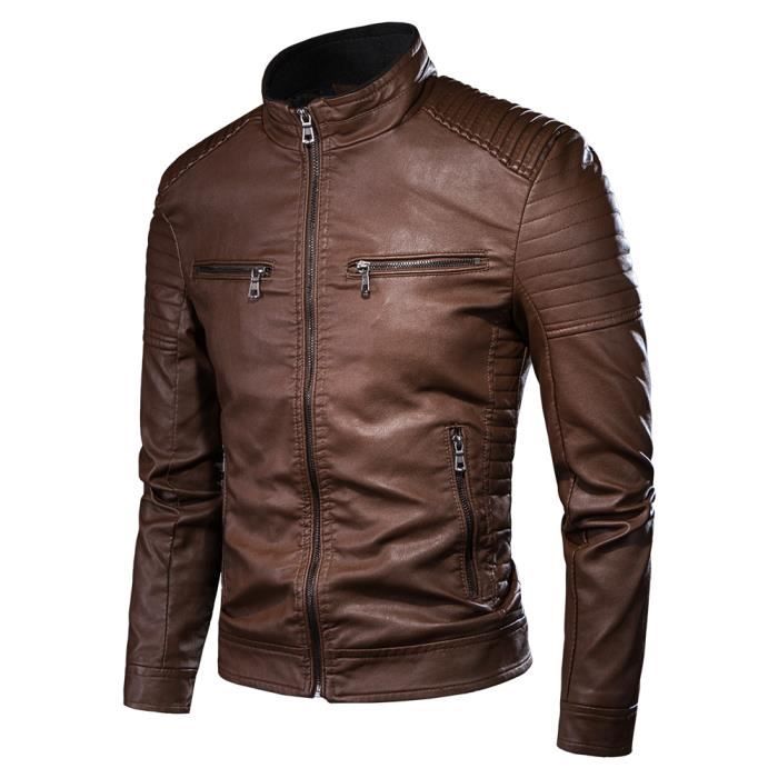 Veste de moto en cuir PU homme vintage