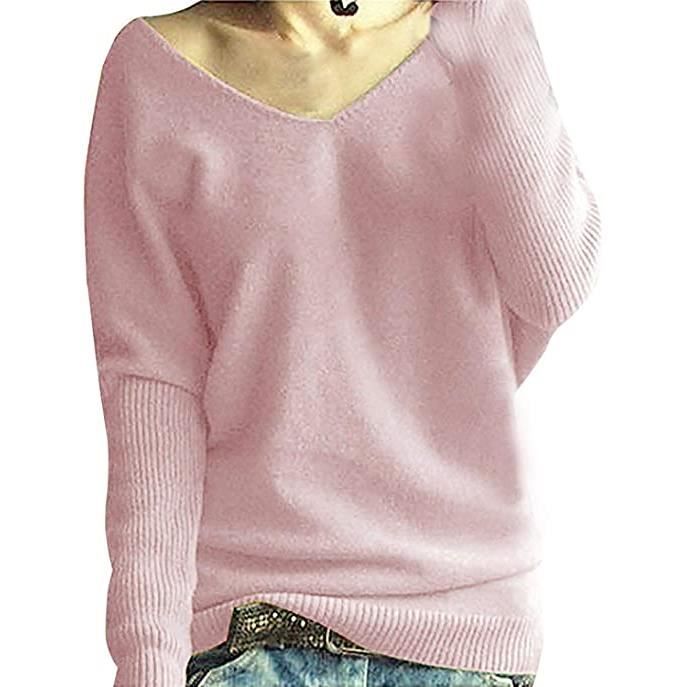 Pull Femme Laine Maille Col V Hiver Chaud Manches Longues Tricot Chandail Pullover Top