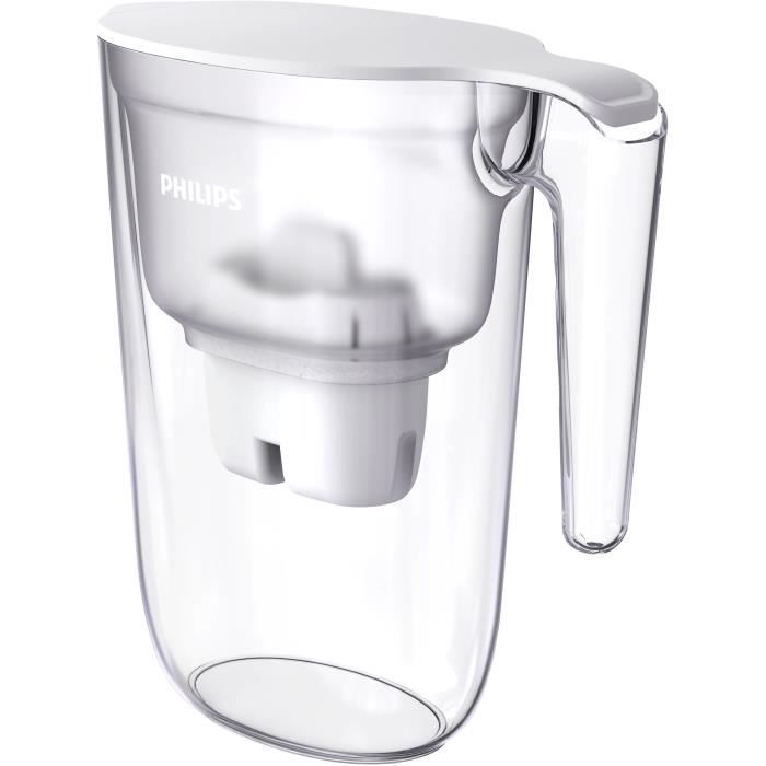 PHILIPS AWP2935WH Carafe filtrante 2.6L - Bec antipoussière pour une eau pure - Couvercle à clapet - Débit d'eau 0,3 l/min - Blanche