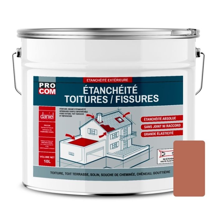 Peinture d'étanchéité pour toiture, réparation tuiles, fissures, anti-fuites, anti-mousse, décore et protège 10 litresTerre cuite