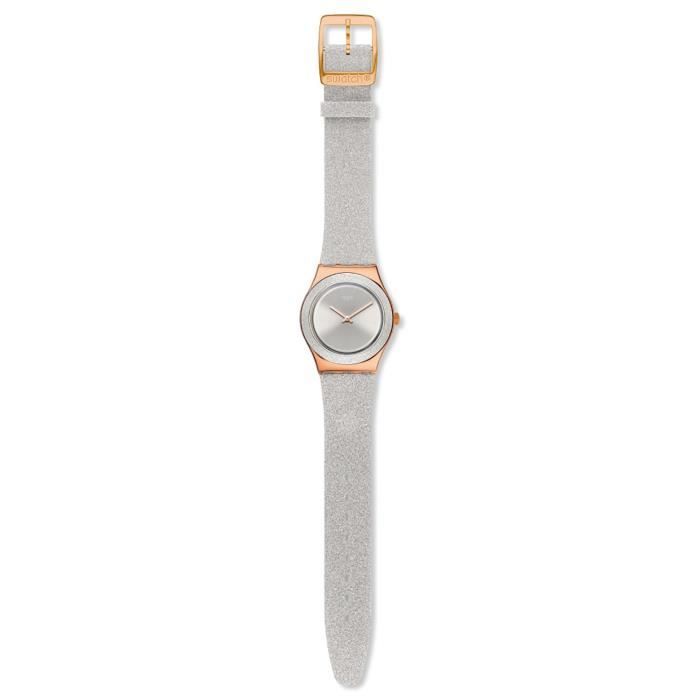 Bracelet cuir / tissu femme - SWATCH - Montre femme Swatch Grey sparkle - Couleur de la matière:Rose