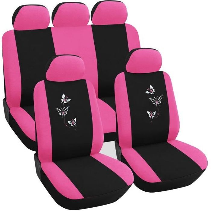 WOLTU Housse de siège universelle,couverture de siège de voiture,avec motif papillon,Noir Rose