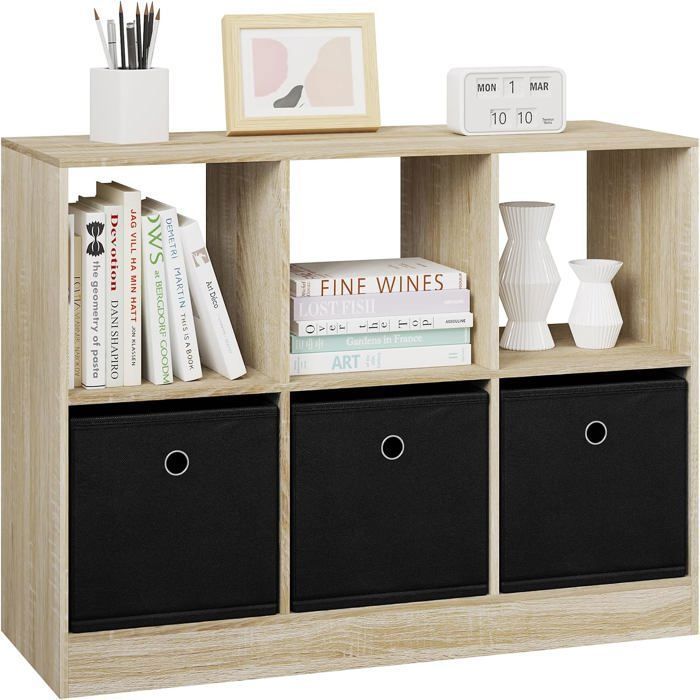 WOLTU Bibliothèque Meuble de Rangement Étagère avec 6 Casiers Meuble Cube 3 Tiroirs en Tissu 80x30x60cm Chêne Clair W0ATT0295 WOLTU Bibliothèque Meuble de Rangement Étagère avec 6 Casiers Meuble Cube 3 Tiroirs en Tissu 80x30x60cm Chêne Clair W0ATT0295