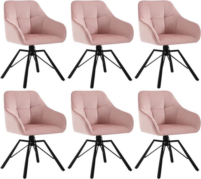 WOLTU Lot de 6 Chaises Pivotante à 360°Chaise Salle à Manger en Velours Fauteuil Scandinave Pieds en Métal Rose W0ATT0390-6